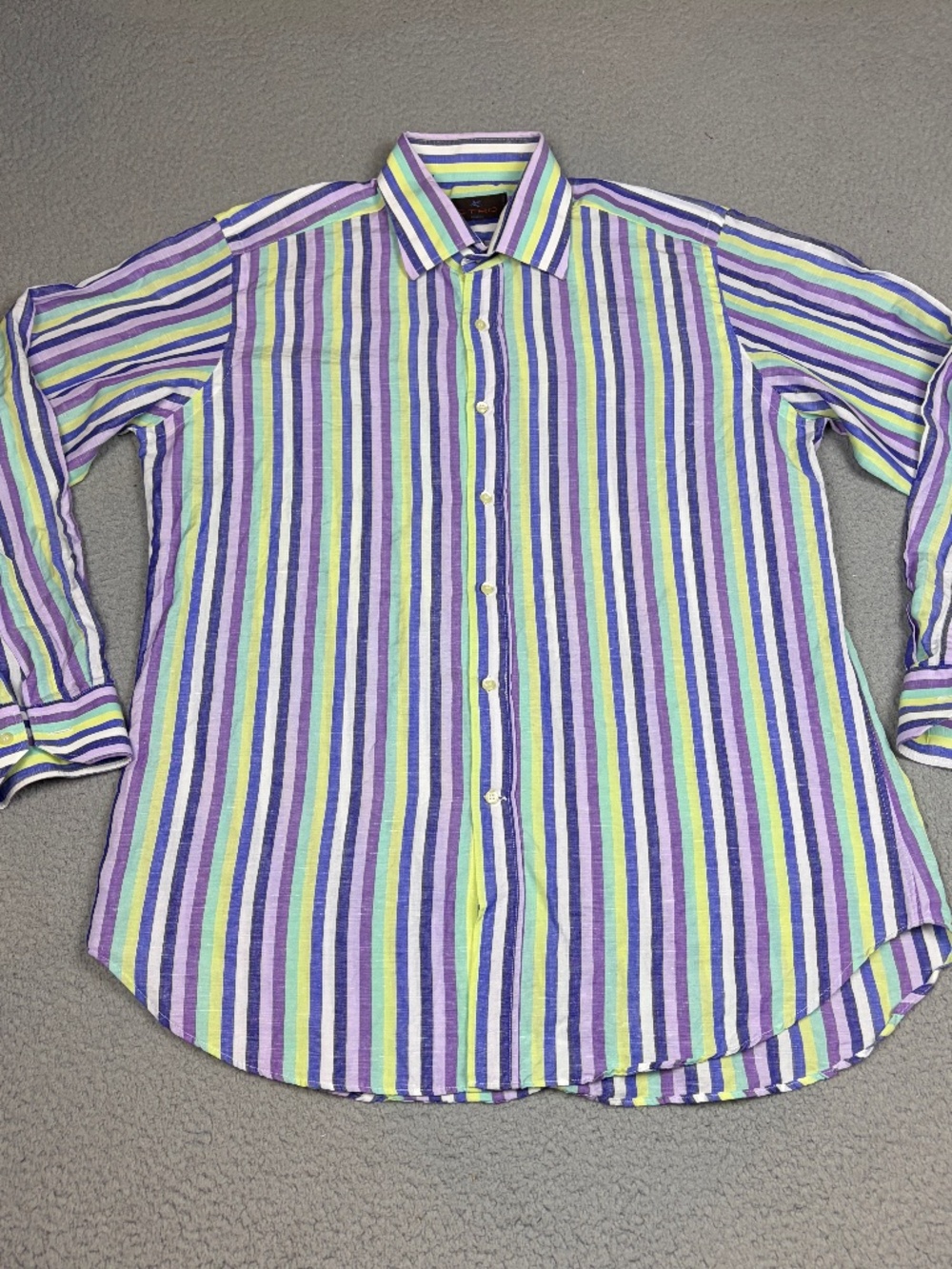 ETRO Milano Shirt Men's XL (42) Multicolor Striped Long Sleeve Linen Italy
